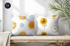 Watercolor Sunflower Clock Seamless Pattern Digital Paper Product Image 2