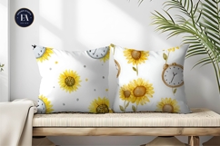 Watercolor Clocks Sunflower Seamless Texture Digital Paper Product Image 2