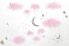 Pink Watercolor Clouds &amp; Silver Stars - PNG Overlays Product Image 3