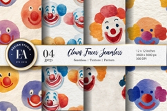 Playful Watercolor Clown Faces Seamless Digital Paper Product Image 1