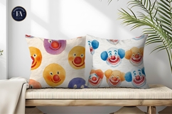 Playful Watercolor Clown Faces Seamless Digital Paper Product Image 2