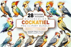 Watercolor Cockatiel Sublimation Clipart Bundle Product Image 1