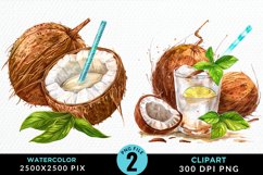 Watercolor Coconut Drink Clipart Bundle Product Image 2