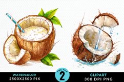 Watercolor Coconut Drink PNG Set Clipart Product Image 1