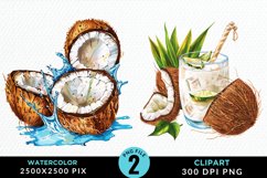 Watercolor Coconut Drink PNG Set Clipart Product Image 1