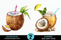 Watercolor Coconut Drink PNG Set Clipart Product Image 1