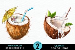 Watercolor Coconut Drink PNG Set Clipart Product Image 1