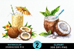 Watercolor Coconut Drink PNG Set Clipart Product Image 1