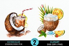 Watercolor Coconut Drink Artwork Clipart Product Image 1