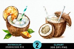 Watercolor Coconut Drink Artwork Clipart Product Image 1