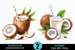 Watercolor Coconut Drink Artwork Clipart Product Image 1