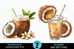 Watercolor Coconut Drink PNG Set Clipart Product Image 1