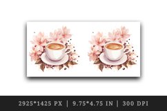 Watercolor coffee and pink flowers floral 20 oz tumbler skinny mug wrap clipart t-shirt sublimation printable design