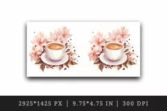 Watercolor coffee and pink flowers floral 20 oz tumbler skinny mug wrap clipart t-shirt sublimation printable design