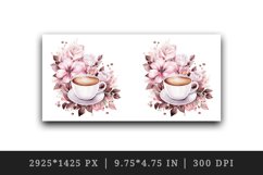 Watercolor coffee and pink flowers floral 20 oz tumbler skinny mug wrap clipart t-shirt sublimation printable design