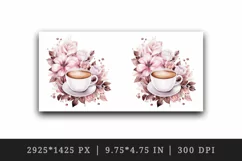 Watercolor coffee and pink flowers floral 20 oz tumbler skinny mug wrap clipart t-shirt sublimation printable design