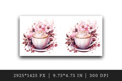 Watercolor coffee and pink flowers floral 20 oz tumbler skinny mug wrap clipart t-shirt sublimation printable design