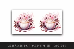 Watercolor coffee and pink flowers floral 20 oz tumbler skinny mug wrap clipart t-shirt sublimation printable design