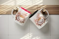 Watercolor coffee and pink flowers floral 20 oz tumbler skinny mug wrap clipart t-shirt sublimation printable design