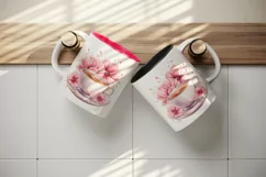 Watercolor coffee and pink flowers floral 20 oz tumbler skinny mug wrap clipart t-shirt sublimation printable design