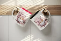 Watercolor coffee and pink flowers floral 20 oz tumbler skinny mug wrap clipart t-shirt sublimation printable design