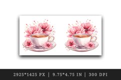 Watercolor coffee and pink flowers floral 20 oz tumbler skinny mug wrap clipart t-shirt sublimation printable design