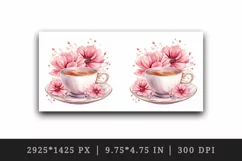 Watercolor coffee and pink flowers floral 20 oz tumbler skinny mug wrap clipart t-shirt sublimation printable design