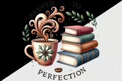 Watercolor coffee mug aromatic swirls books Brewed to Perfection quote print 20oz tumbler skinny mug wrap clipart t-shirt sublimation printable design