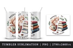 Watercolor coffee mug aromatic swirls books Brewed to Perfection quote print 20oz tumbler skinny mug wrap clipart t-shirt sublimation printable design