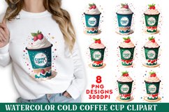 Watercolor Cold Coffee Cup Clipart, Coffee T-shirt Design Product Image 1