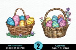 Watercolor Color Easter Basket PNG Clipart Product Image 1