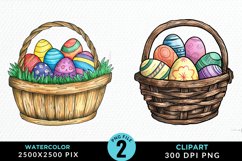 Watercolor Color Easter Basket PNG Clipart Product Image 1