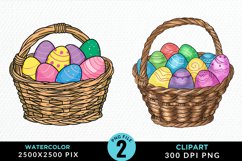 Watercolor Color Easter Basket Art Clipart Product Image 1