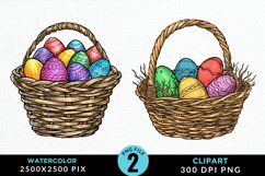 Watercolor Color Easter Basket Art Clipart Product Image 1