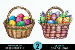 Watercolor Color Easter Basket Art Clipart Product Image 1