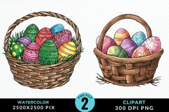 Watercolor Color Easter Basket Art Clipart Product Image 1