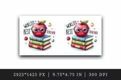Watercolor colorful books apple glasses World Best Teacher quote print 20 oz tumbler skinny mug wrap clipart t-shirt sublimation printable design