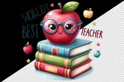 Watercolor colorful books apple glasses World Best Teacher quote print 20 oz tumbler skinny mug wrap clipart t-shirt sublimation printable design