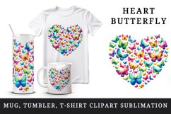 Watercolor colorful butterflies forming heart shape Love Valentine Day print 20oz tumbler skinny mug wrap clipart t-shirt sublimation printable design