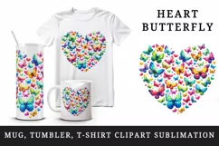 Watercolor colorful butterflies forming heart shape Love Valentine Day print 20oz tumbler skinny mug wrap clipart t-shirt sublimation printable design