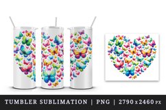 Watercolor colorful butterflies forming heart shape Love Valentine Day print 20oz tumbler skinny mug wrap clipart t-shirt sublimation printable design