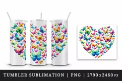 Watercolor colorful butterflies forming heart shape Love Valentine Day print 20oz tumbler skinny mug wrap clipart t-shirt sublimation printable design