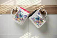 Watercolor colorful butterfly floral sparkle flowers insect diamonds 20 oz tumbler skinny mug wrap clipart t-shirt sublimation printable design