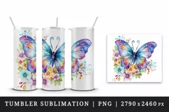 Watercolor colorful butterfly floral sparkle flowers insect diamonds 20 oz tumbler skinny mug wrap clipart t-shirt sublimation printable design