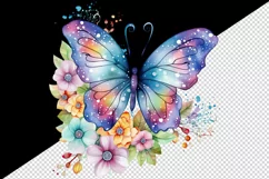Watercolor colorful butterfly floral sparkle flowers insect diamonds 20 oz tumbler skinny mug wrap clipart t-shirt sublimation printable design