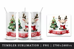 Watercolor colorful cute Christmas tree reindeer snow Ho Ho Ho quote print 20 oz tumbler skinny mug wrap clipart t-shirt sublimation printable design