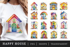 Watercolor colorful cute happy house with polka dot sublimation print designs and clipart bundle
