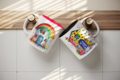 Watercolor colorful cute happy house with polka dot wrap sublimation bundle for customize your mug