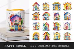 Watercolor colorful cute happy house with polka dot wrap sublimation bundle for customize your mug