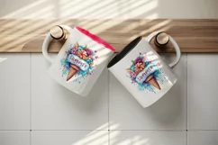 Watercolor colorful floral bouquet in ice cream cone flowers summer print 20 oz tumbler skinny mug wrap clipart t-shirt sublimation printable design